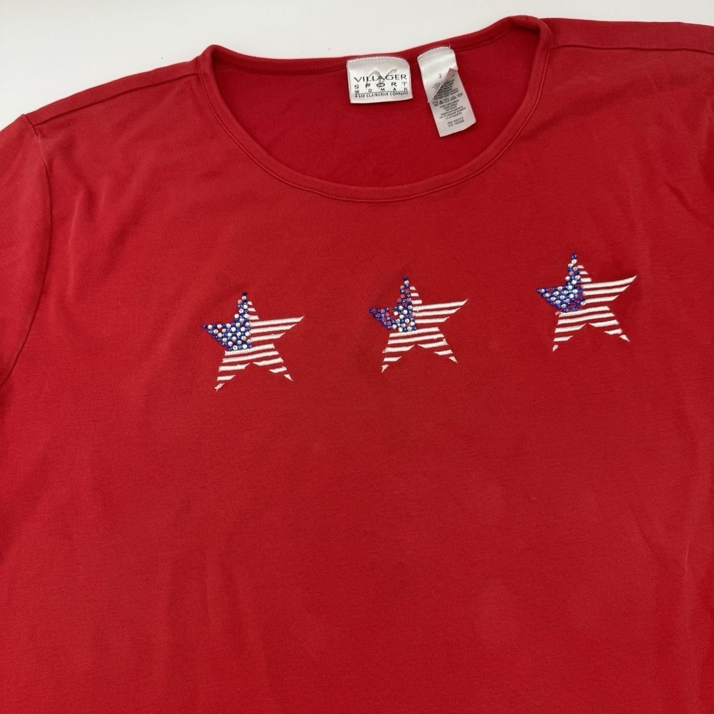 Vtg America Short Sleeved T Shirt Sz 2X Embroidery Y2K 2000 Cotton Liz Claiborne